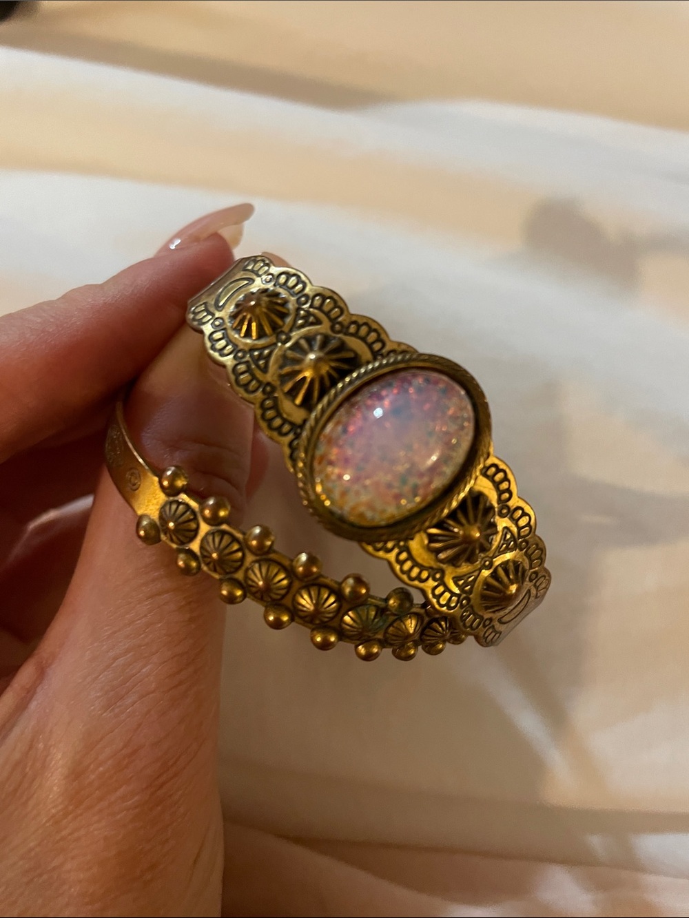 Vintage Southwestern Brass Cuff Bracelet Lot - Faux Opal Boho Set - Picture 1 of 7